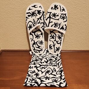 White & Black Patterned Slippers with Matching Bag